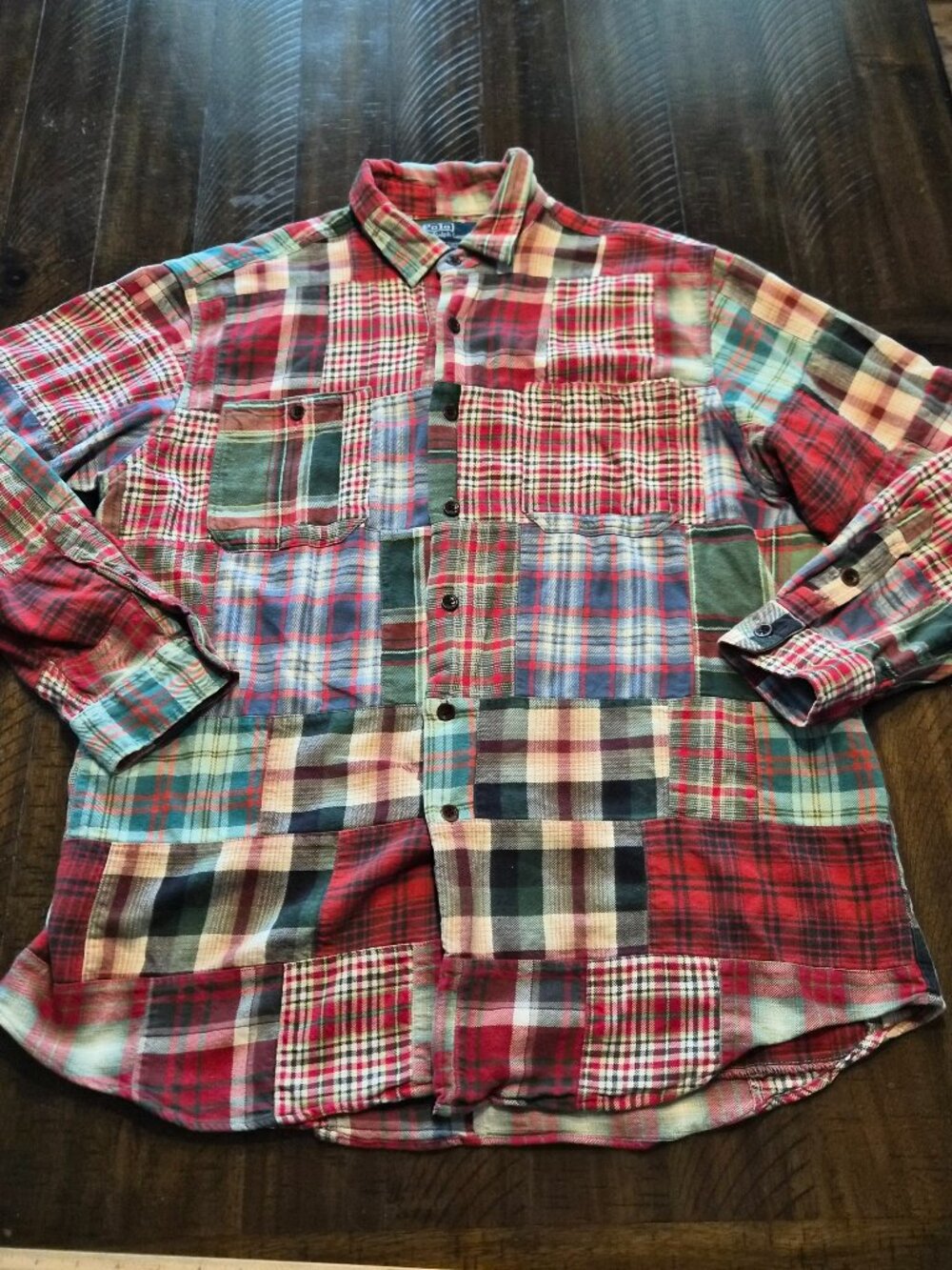 VTG Polo Ralph Lauren Mens Sport Cody Patchwork Flannel Plaid Shirt Size L G925